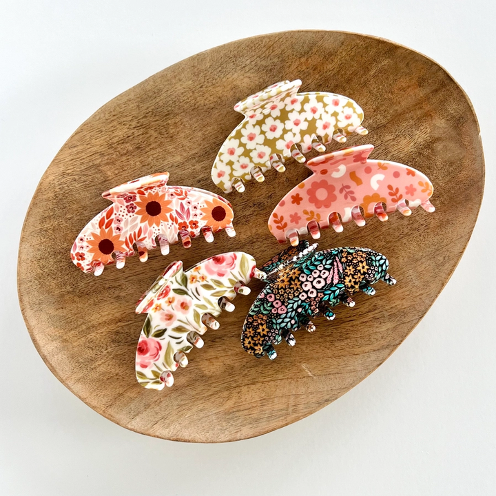 Black Floral Claw Clip