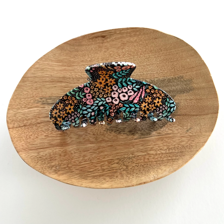 Black Floral Claw Clip