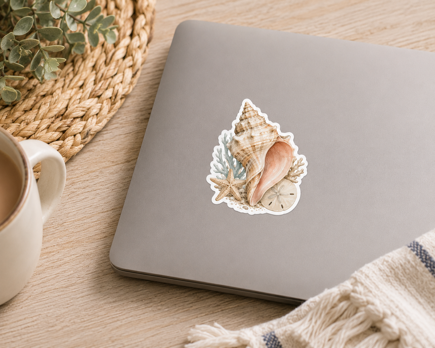 "COMING SOON" Coastal Conch Shell Sticker
