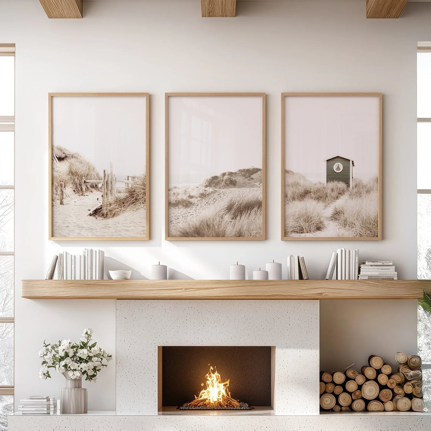 Minimalist Coastal Gallery Wall. Beige Beach Decor Set