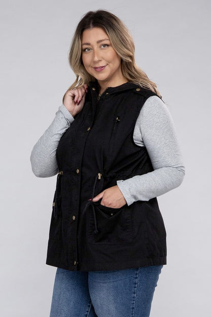 Drawstring Waist Military Hoodie Vest (Plus Sizes)