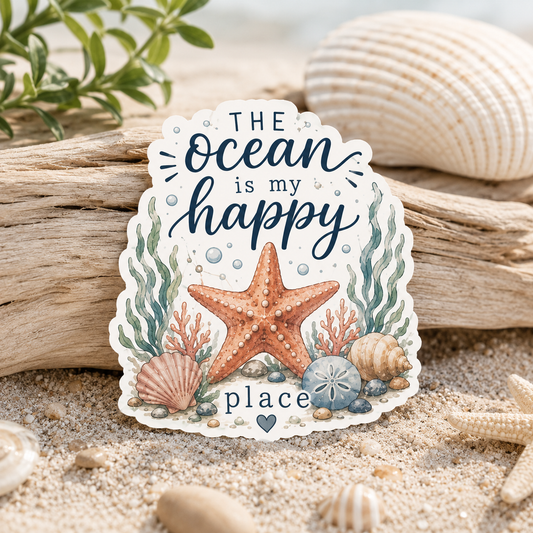 "COMING SOON" The Ocean Is My Happy Place Sea Star Vinyl Sticker 