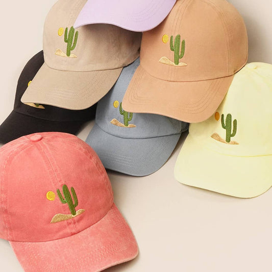 "COMING BACK SOON WITH NEW COLORS ADDED" Cactus Embroidered Cotton Baseball Dad Cap