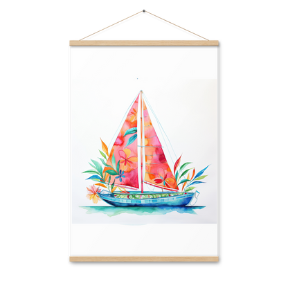 Tropical Tides Sailboat Poster with Hanger