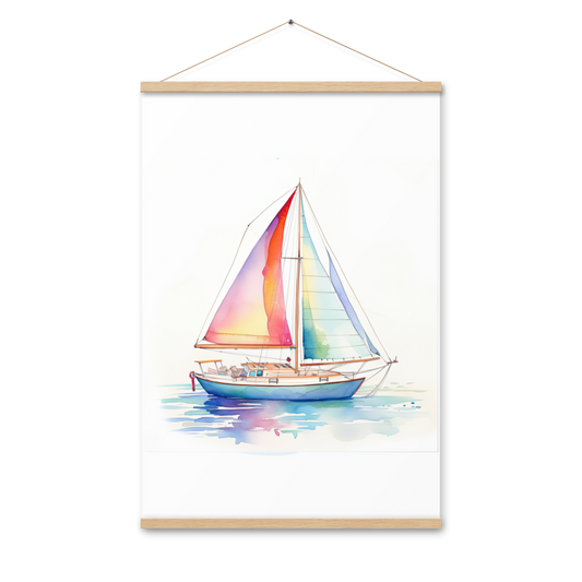 Watercolor Waves Sailboat Poster with Hanger