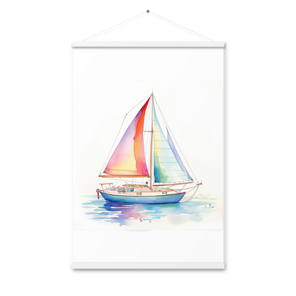 Watercolor Waves Sailboat Poster with Hanger