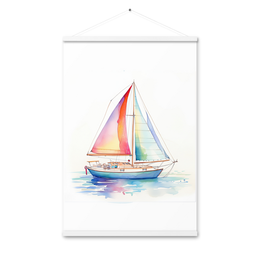 Watercolor Waves Sailboat Poster with Hanger