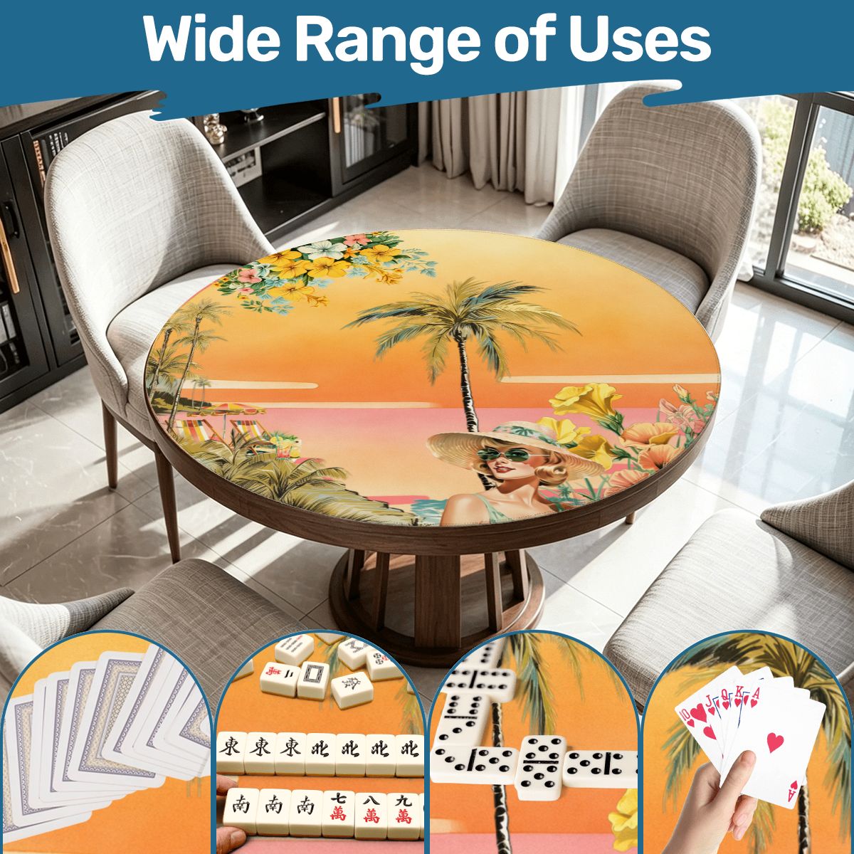 Summer Nostalgic Beach House Round Mahjong Mat