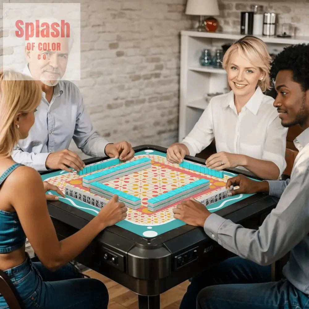Floral Sorbet Coral, Yellow, Teal Preppy Mahjong Mat