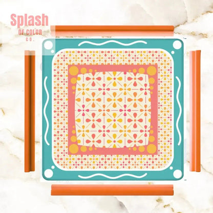 Floral Sorbet Coral, Yellow, Teal Preppy Mahjong Mat