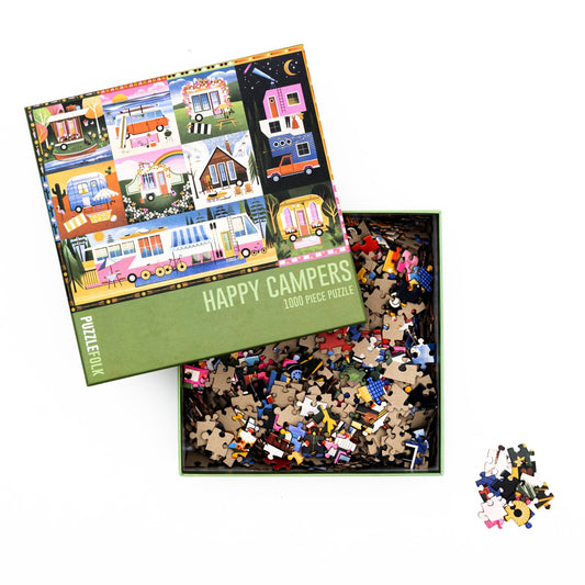Happy Campers 1000 Piece Puzzle by Puzzlefolk | Dreamy Camping & Glamping Fun