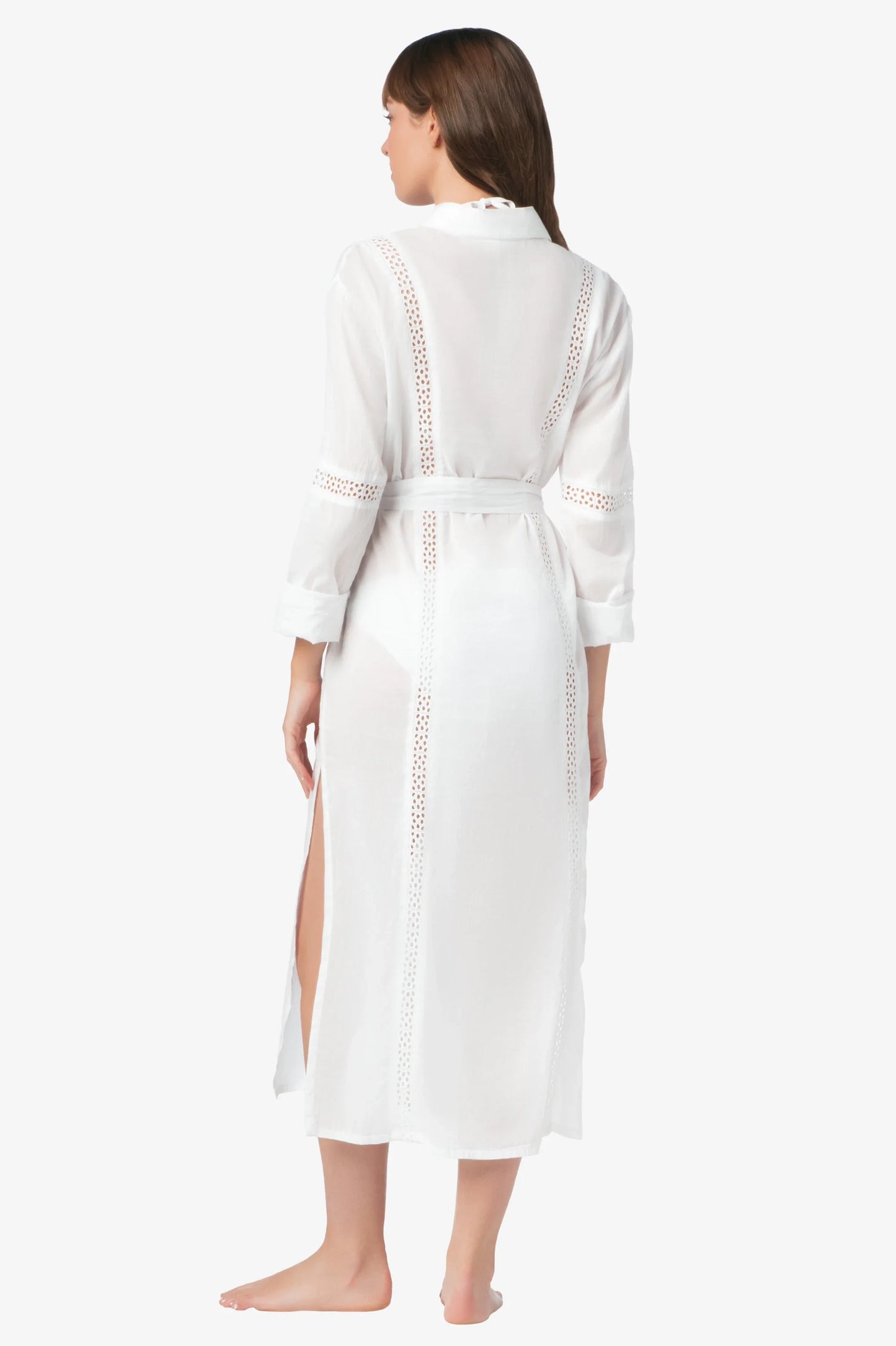 Eyelet Trim Long Shirt Dress  |  White
