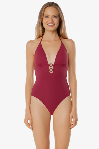 Tortoise Ring Plunge One-Piece  |  Merlot Cora Texture