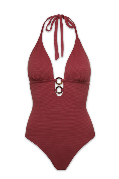 Tortoise Ring Plunge One-Piece  |  Merlot Cora Texture
