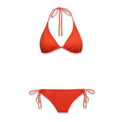 Reversible String Bikini Top With Braid  |  Textured Tropical Coral