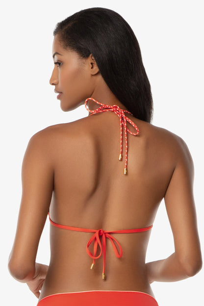 Reversible String Bikini Top With Braid  |  Textured Tropical Coral