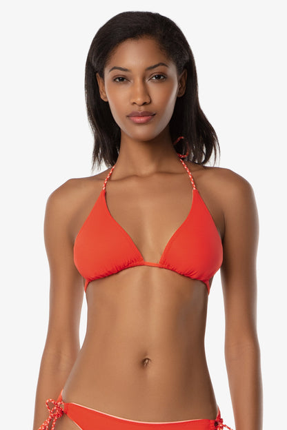 Reversible String Bikini Top With Braid  |  Textured Tropical Coral