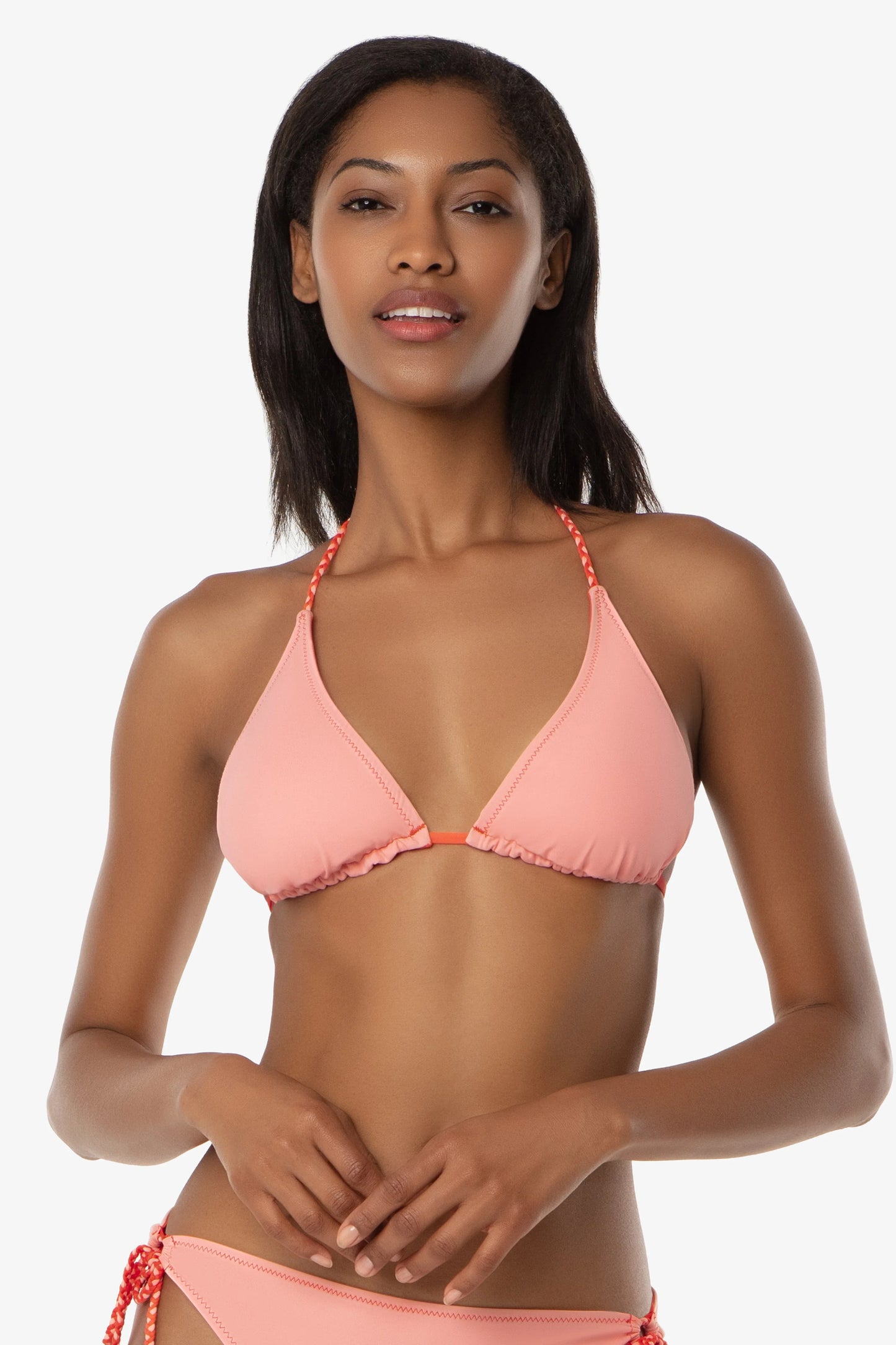 Reversible String Bikini Top With Braid  |  Textured Tropical Coral