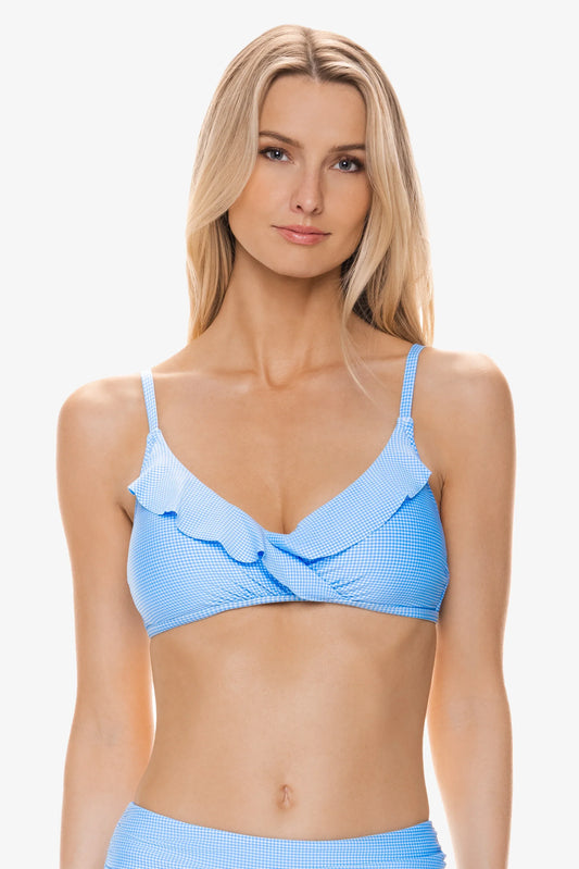 Ruffled Shirred Cross Over Bra  |  Peri Gingham