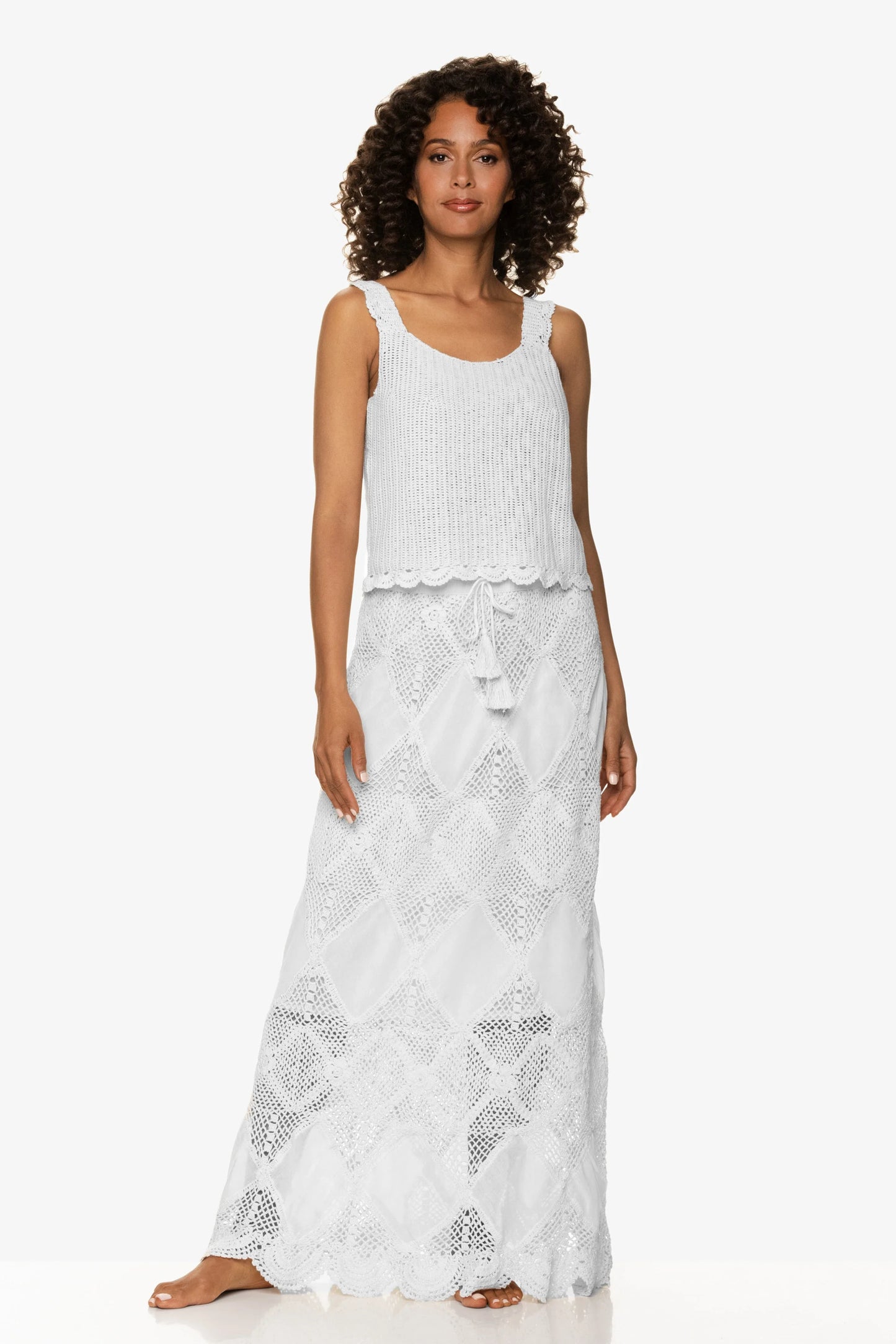 Scallop Crochet Maxi Skirt/Bandeau Dress  |  White
