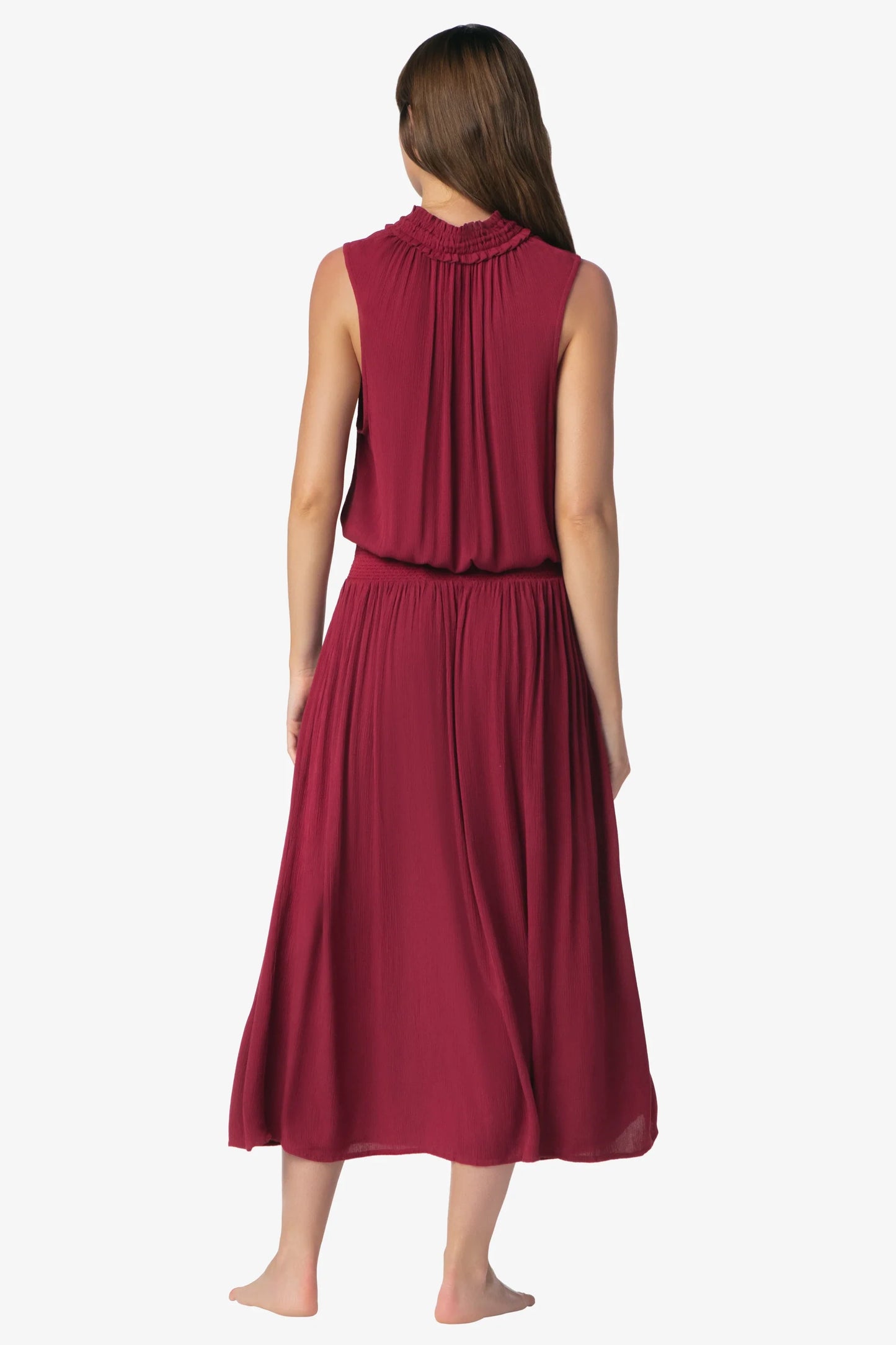 Sleeveless Smocked Dress  |  Merlot
