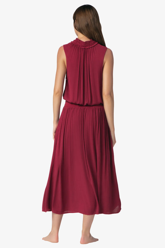 Sleeveless Smocked Dress  |  Merlot