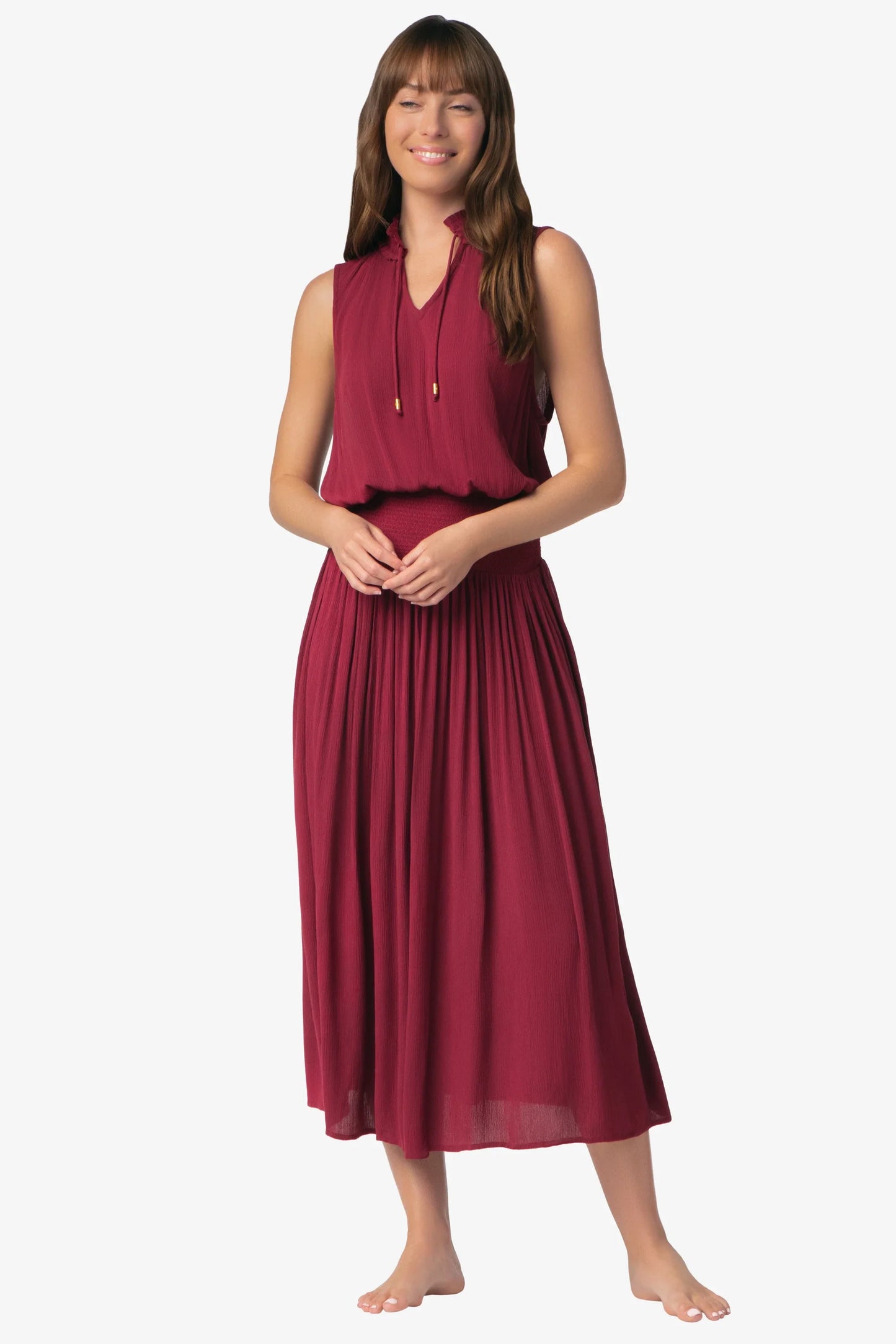 Sleeveless Smocked Dress  |  Merlot