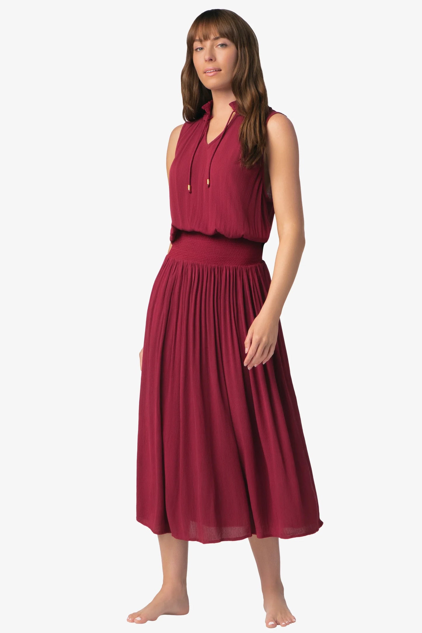 Sleeveless Smocked Dress  |  Merlot