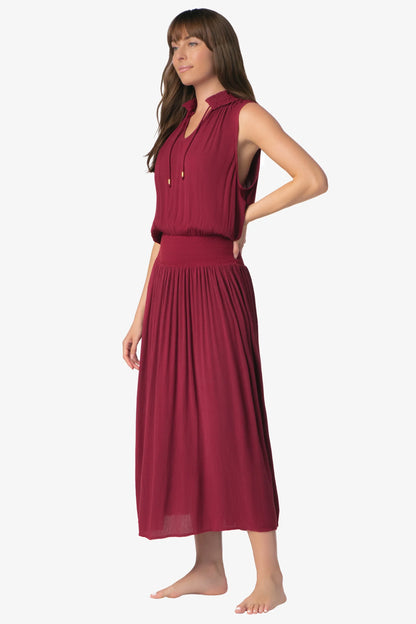 Sleeveless Smocked Dress  |  Merlot