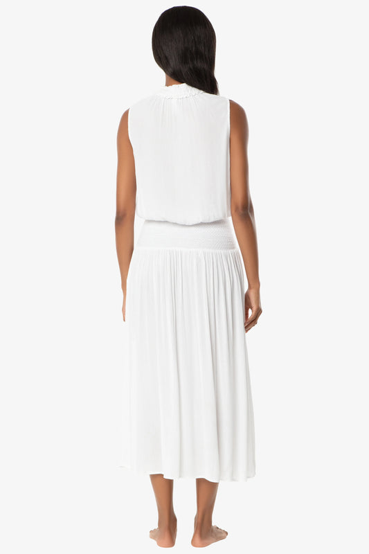 Sleeveless Smocked Dress  |  White