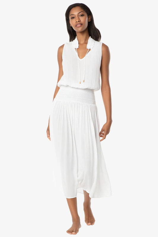 Sleeveless Smocked Dress  |  White