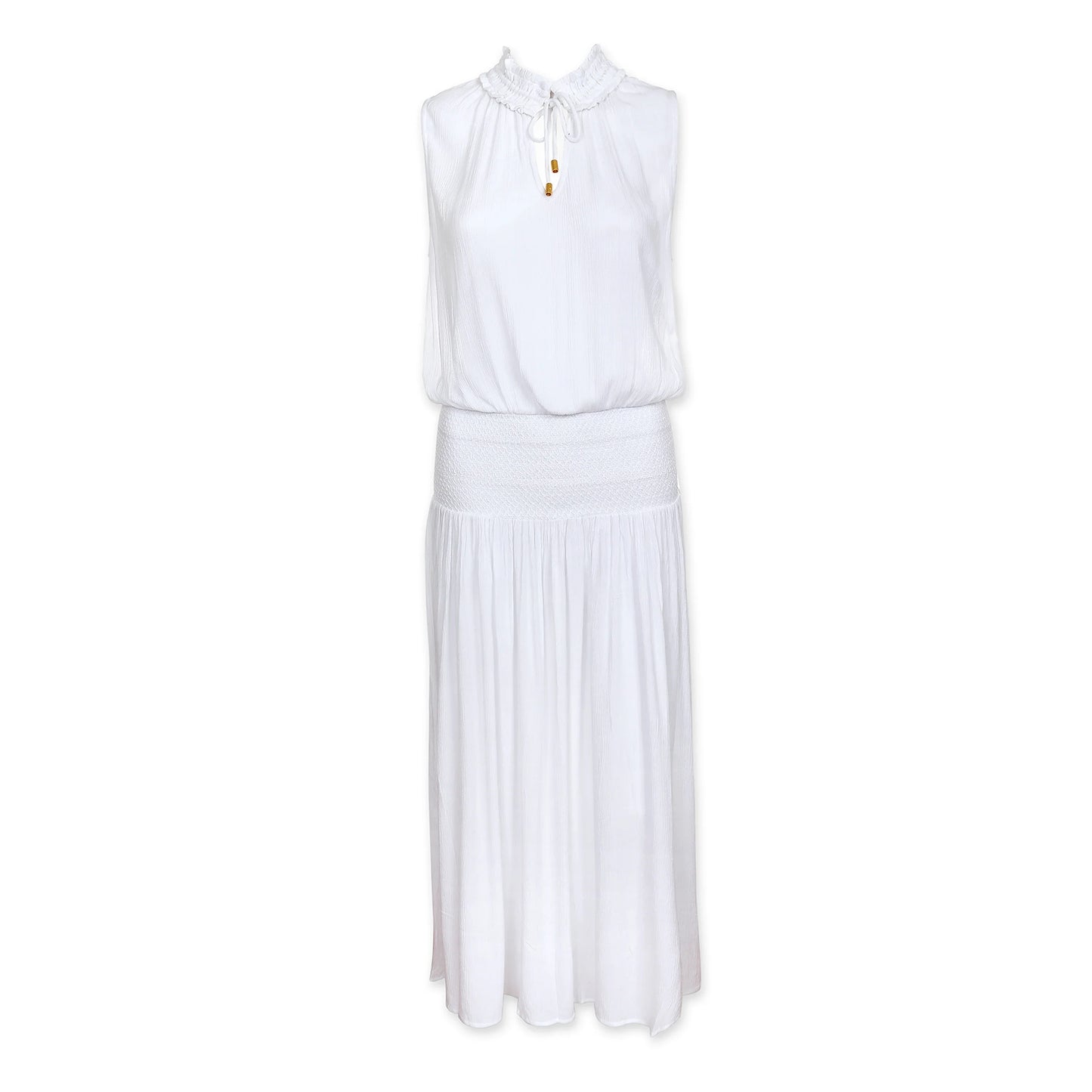 Sleeveless Smocked Dress  |  White