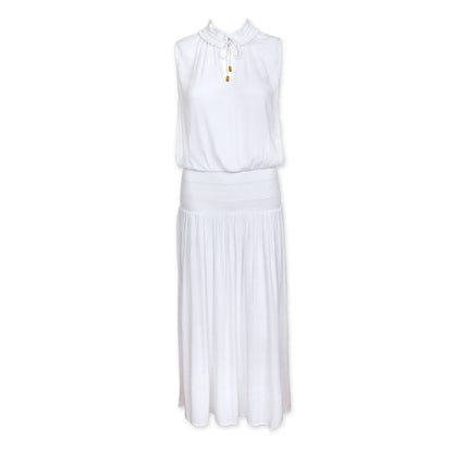 Sleeveless Smocked Dress  |  White