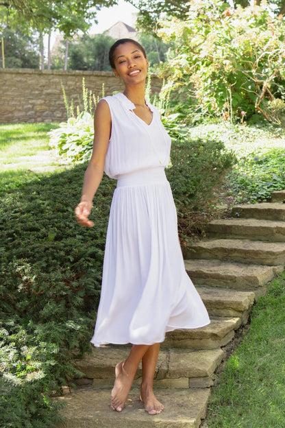 Sleeveless Smocked Dress  |  White