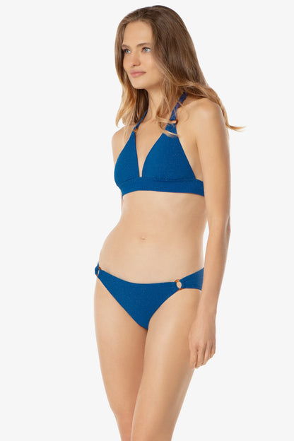 Tortoise Ring Banded Halter Top  |  Hamptons Blue Textured Metallic