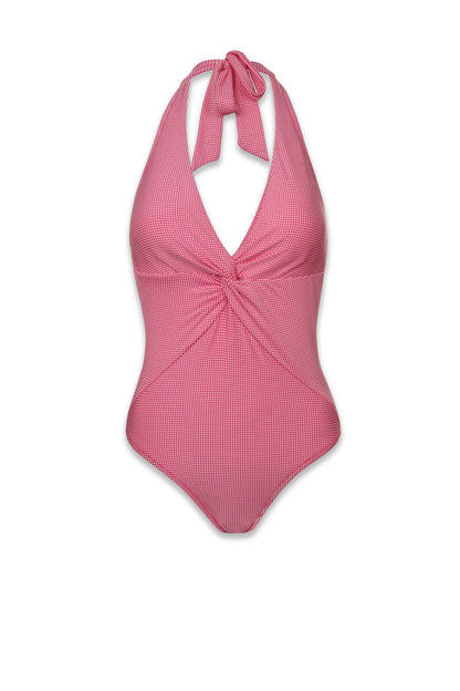 Twist Front One-Piece  |  Pink Gingham
