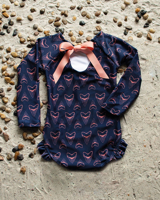 Shark Bite Long Sleeve One Piece with Bow