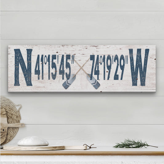 Longitude Latitude Personalized Coordinates Sign, With, Rustic Oars Paddles