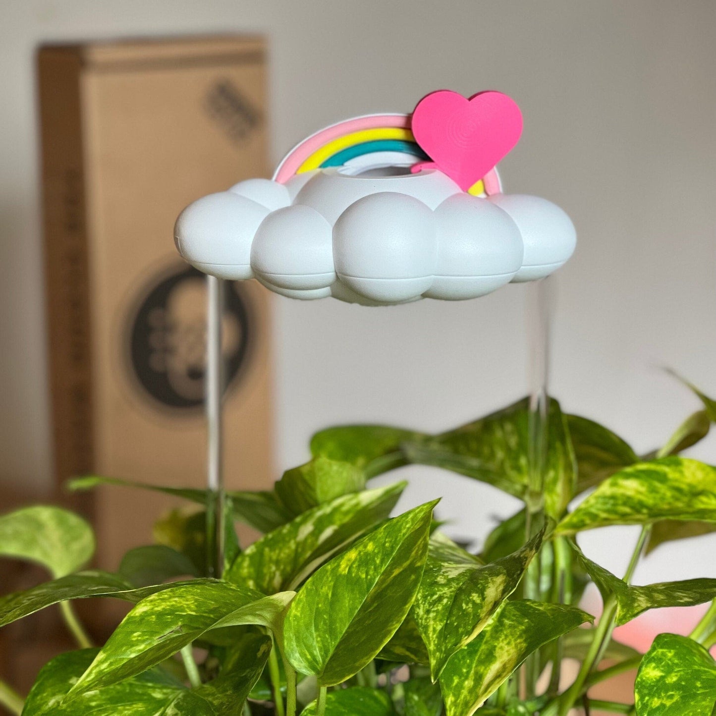 Original Dripping Rain Cloud with Pink Heart and Pastel Rainbow Charms