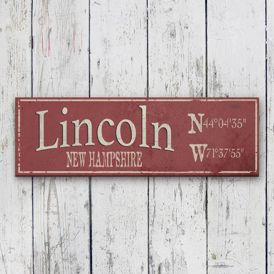 Personalized Rustic City Town Canvas Sign with Latitude Longitude Coordinates