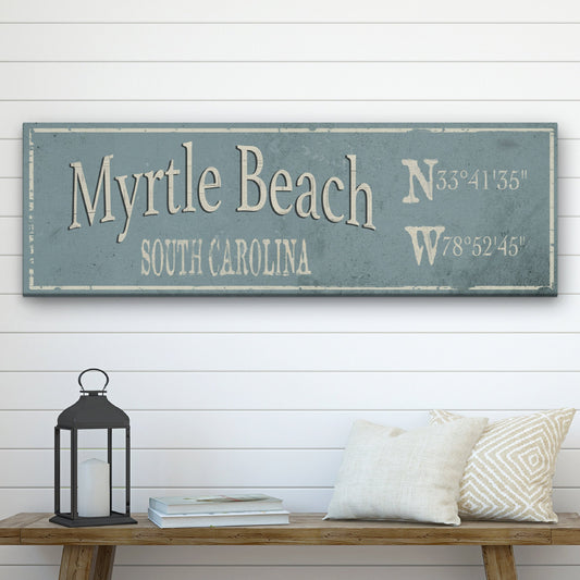Personalized Rustic City Town Canvas Sign with Latitude Longitude Coordinates
