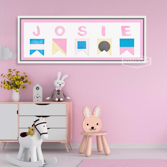 Personalized Nautical Flag Kid's Name Framed Canvas Print