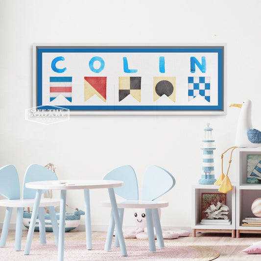 Personalized Nautical Flag Kid's Name Framed Canvas Print