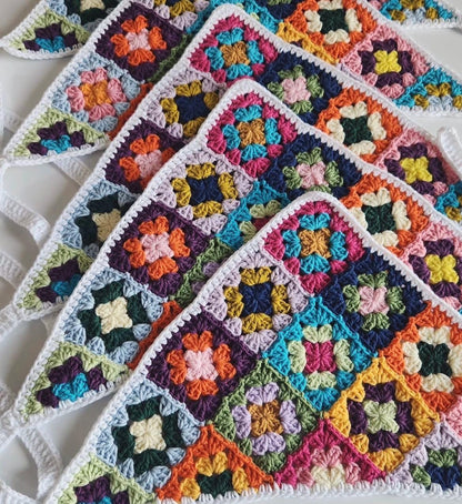 3-in-1 Crochet Granny Square Bandana – Handmade Headband, Pet Collar &Mom Neck Scarf | Colorful Boho Accessory | Retro Crochet Gift