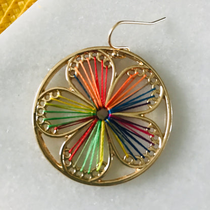 String Art Gold Flower Earrings