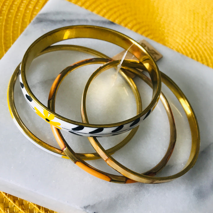 Retro Flowers Gold Bangle Set