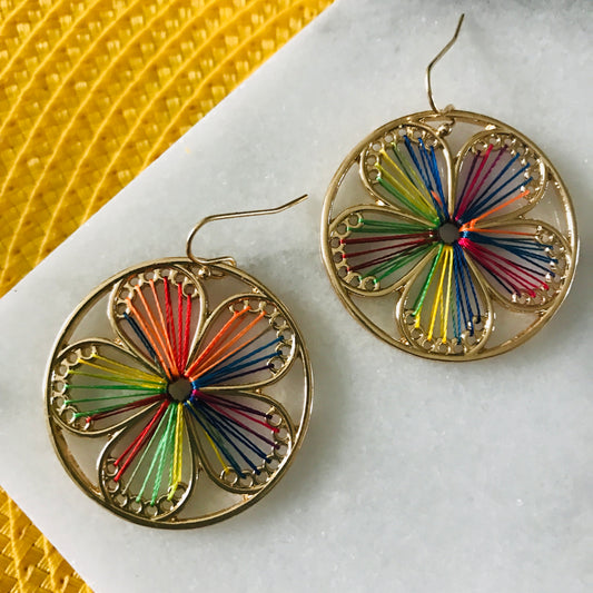 String Art Gold Flower Earrings