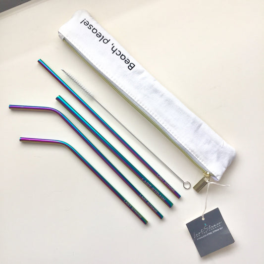 "Beach Please" 6 Piece Straw Sets (Rainbow)