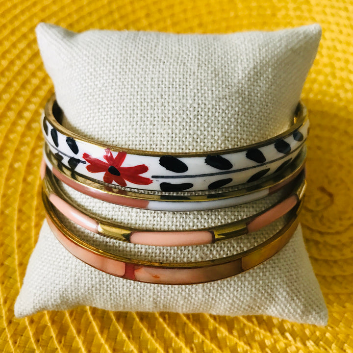 Retro Flowers Gold Bangle Set