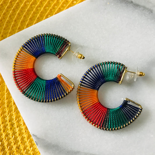 Color Stripes String Art Hoop Earrings